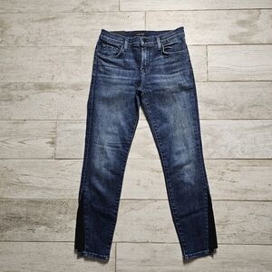 NWT J Brand Mid Rise Two Tone Crop Skinny Dark Indigo Denim Jeans 26